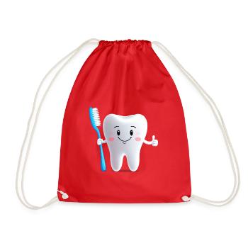 Smiling tooth with toothbrush - Drawstring Bag - red - Front