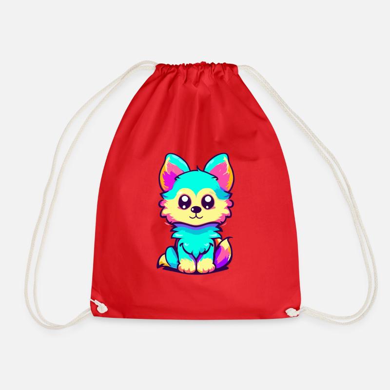 Cute Colorful Fox - Drawstring Bag - red