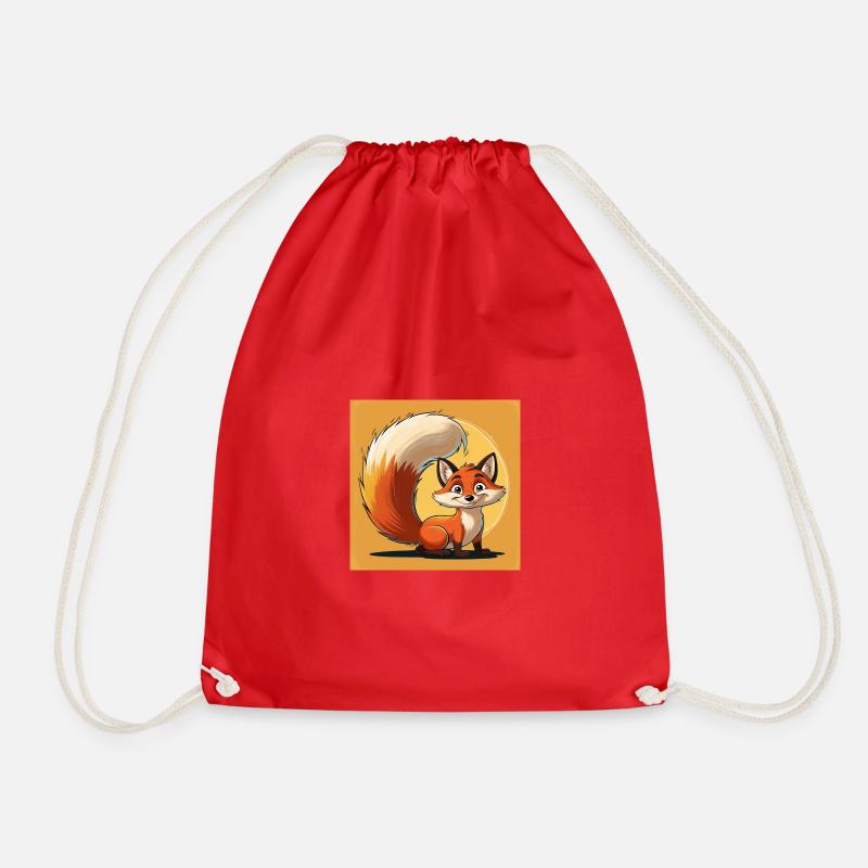 Cute Fox Cartoon Style - Drawstring Bag - red