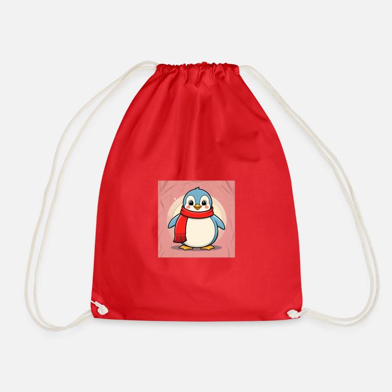 Cartoon Penguin - Drawstring Bag - red