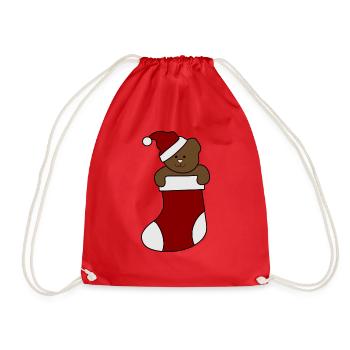 Teddy Sock Santa Hat Christmas Bear - Drawstring Bag - red - Front