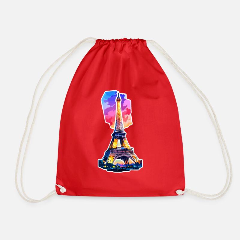 Eiffel Tower #4 - Drawstring Bag - red