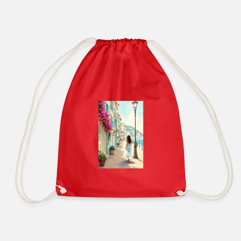 Mediterranean Dream – Coastal Flair - Drawstring Bag - red