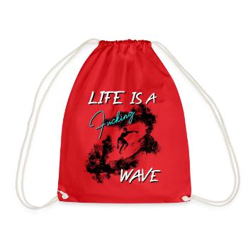Surfing - Life Is A Fucking Wave | Black - Drawstring Bag - red - Front