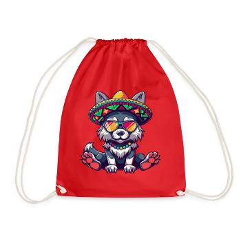 Wolf Comic Lustig Sombrero - Turnbeutel - Rot - Vorne