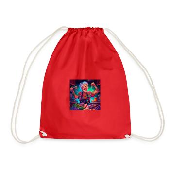 Grandma with tattoos cooking - Drawstring Bag - red - Front