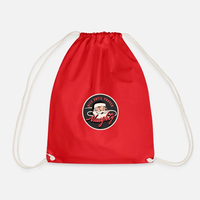 Vintage Santa Nice Until Proven Naughty - Drawstring Bag - red
