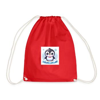Ein Süßer Pinguin im Kawaii Stil - Turnbeutel - Rot - Vorne