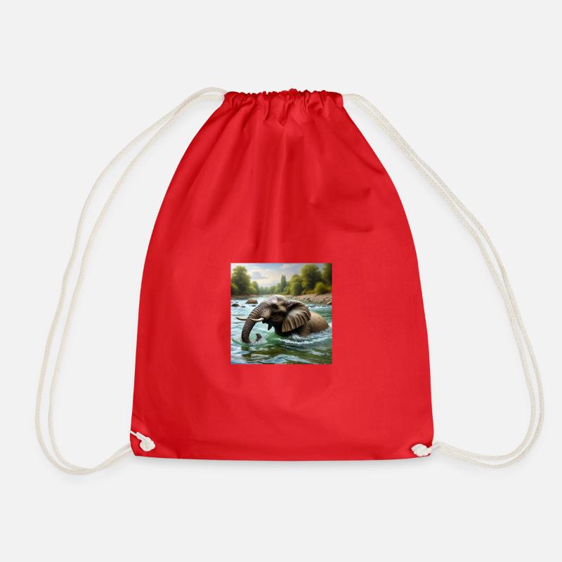Elephant Water River - Drawstring Bag - red