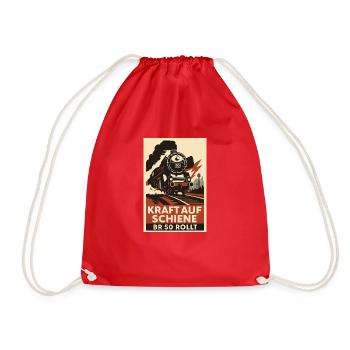 Railway: Power on rail: BR 50 rolls freight train - Drawstring Bag - red - Front