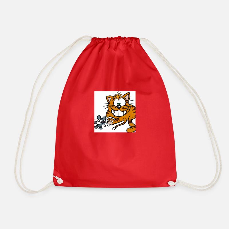 cat and mouse - Drawstring Bag - red