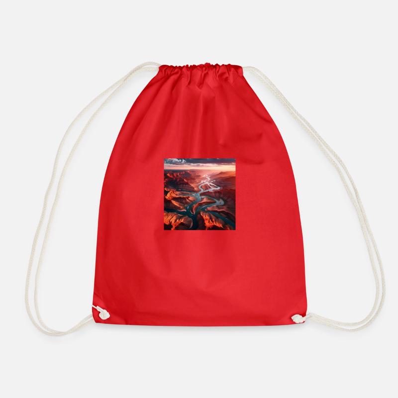 River Landscape - Drawstring Bag - red