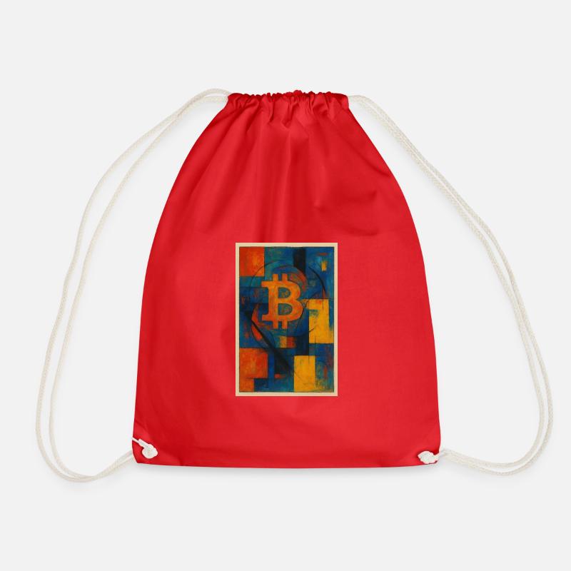 Bitcoin Meets Abstract Art - Drawstring Bag - red