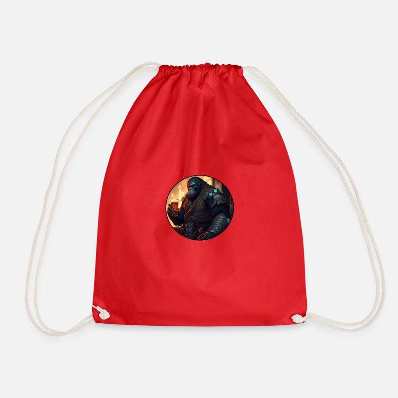 Cyborg Gorilla with beer - Drawstring Bag - red