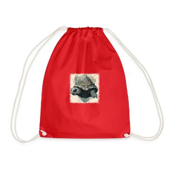 diving present blue sea turtle funny quote duck - Drawstring Bag - red - Front