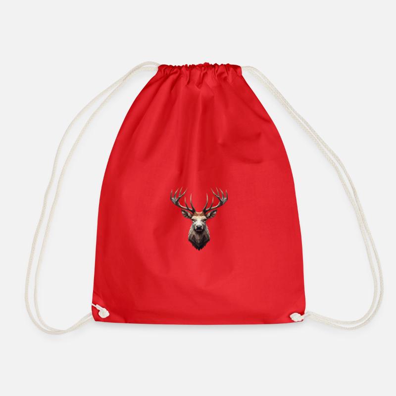 Deer Polygon - Drawstring Bag - red