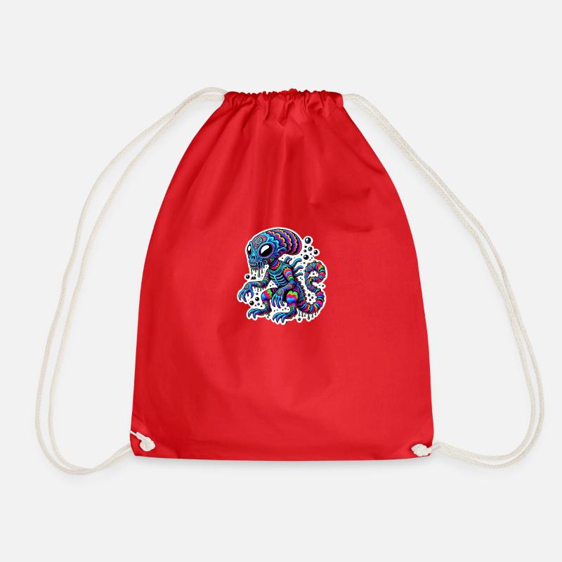 Colorful Alien Creature Pattern - Drawstring Bag - red