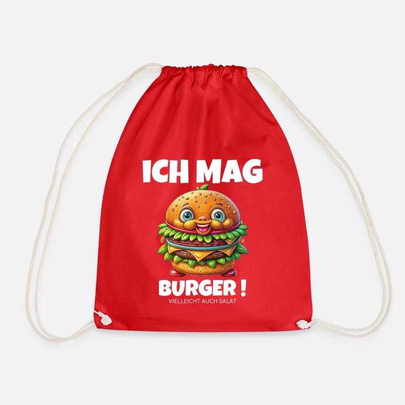 Ich mag Burger Hamburger Cheeseburger - Turnbeutel - Rot