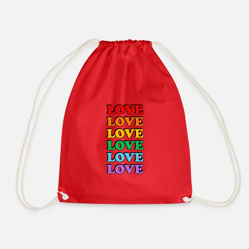Love 6 rainbow colors gay pride - Drawstring Bag - red