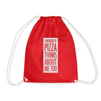 pizza thinks about me - Drawstring Bag - red - Front