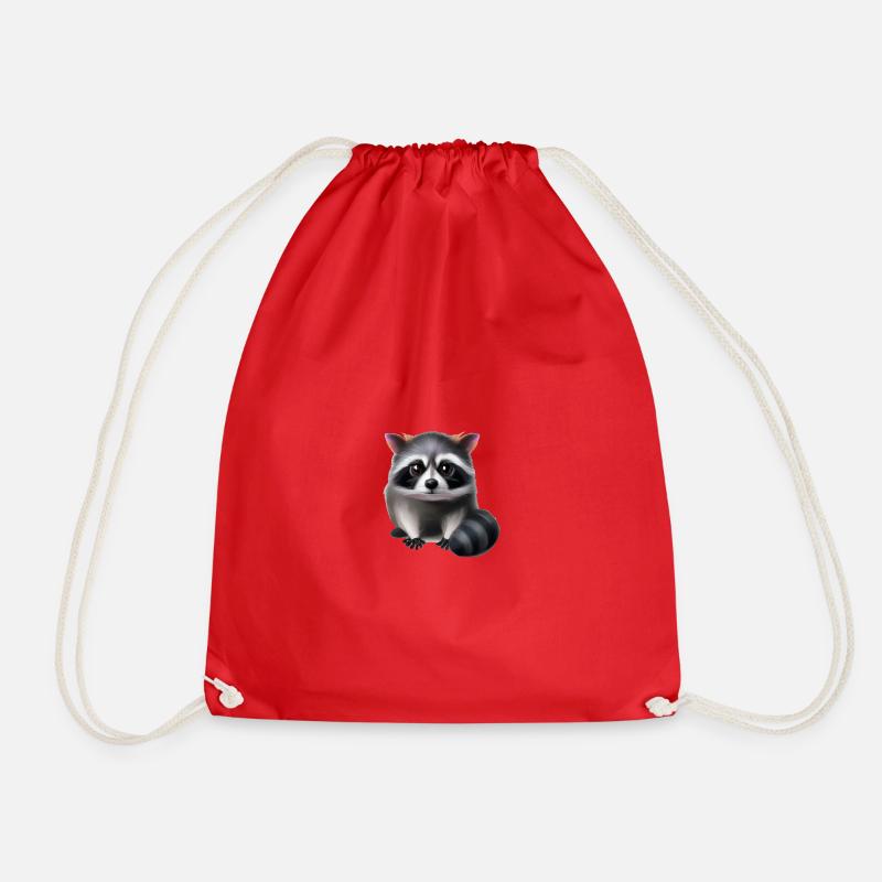 Cute raccoon - Drawstring Bag - red