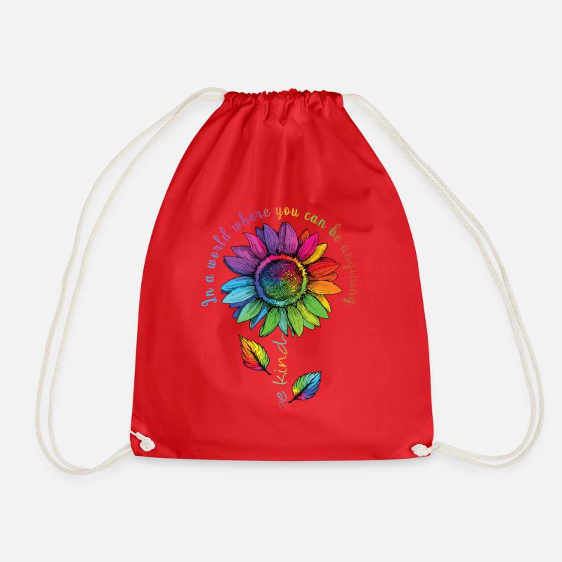 Be Kind LGBTQ Regenbogen Sonnenblume Blume CSD - Turnbeutel - Rot