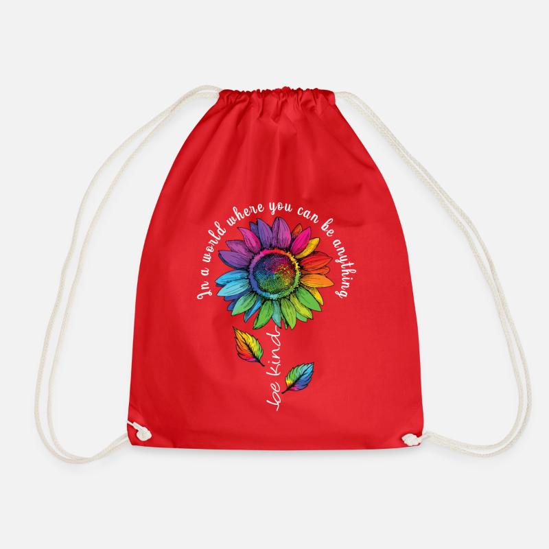 Be Kind LGBTQ Regenbogen Sonnenblume Blume CSD - Turnbeutel - Rot