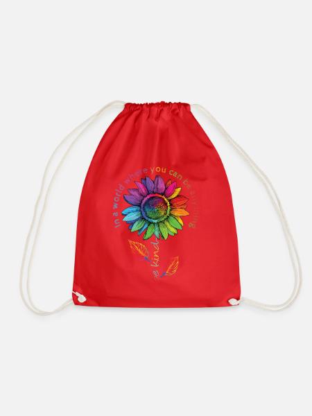 Be Kind LGBTQ Regenbogen Sonnenblume Blume CSD - Turnbeutel - Rot