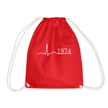 Heartbeat Minimal Birthday Vintage 1974 Line - Drawstring Bag - red - Front