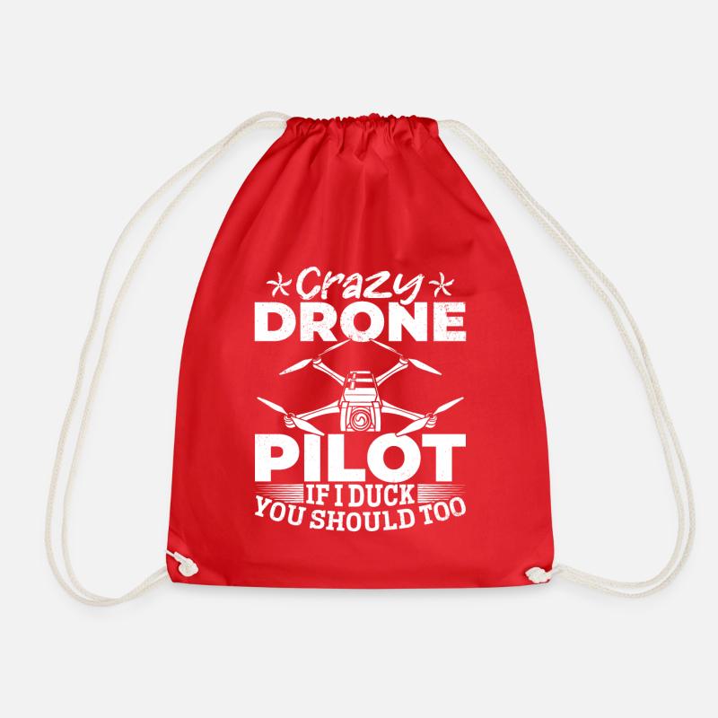 Crazy Drone Pilot Drone Racing - Funny Drone Pilot - Drawstring Bag - red