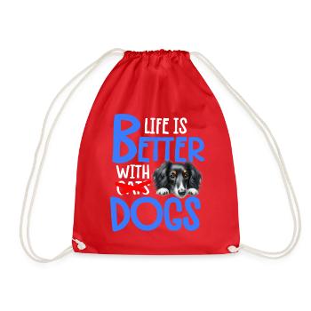 Life is Better with Dogs Funny Dog Lover - Drawstring Bag - red - Front