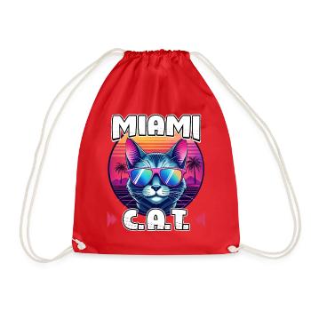 Miami Cat Retro Sunset with Cool Sunglasses Funny - Drawstring Bag - red - Front