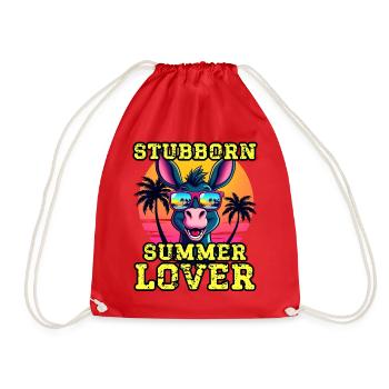 Stubborn Summer Lover Funny Donkey Retro Beach - Drawstring Bag - red - Front