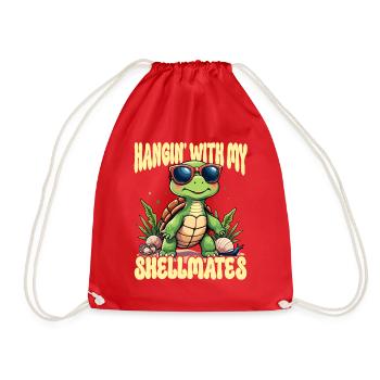 Hangin' With My Shellmates Beach Summer Turtle - Drawstring Bag - red - Front