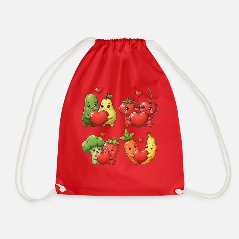 Kawaii Fruit Hearts - Drawstring Bag - red