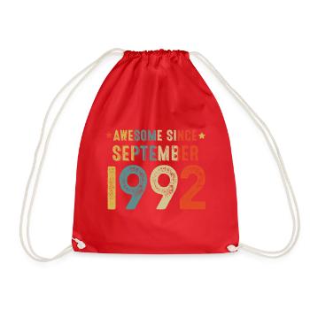 September 1992 - 30. Geburtstag Geschenk. Awesome. - Turnbeutel - Rot - Vorne