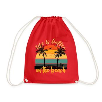 Life is better on the beach vintage sunset - Drawstring Bag - red - Front