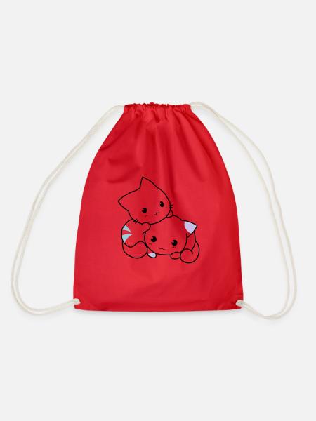 Cats cute - Drawstring Bag - red