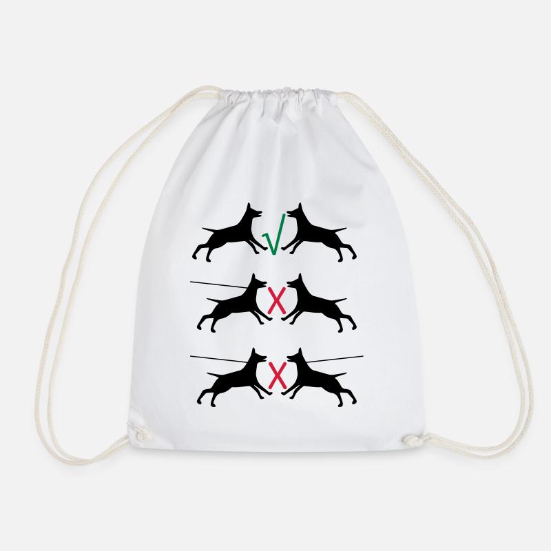 Dogs on a leash - Drawstring Bag - white