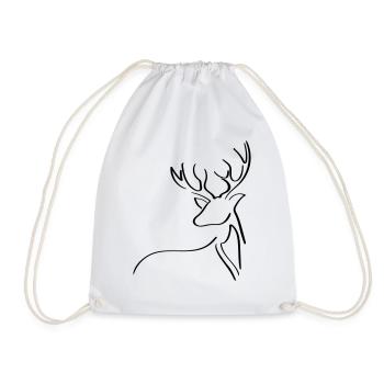 Elk Line Art - Minimalist - Drawstring Bag - white - Front