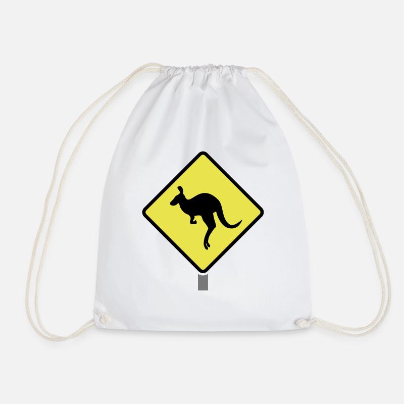 Kangaroo street sign gift australia - Drawstring Bag - white