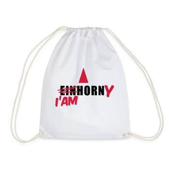 Einhorn T-Shirt - I'am Horny - Mallorca T-Shirts - Turnbeutel - Weiß - Vorne