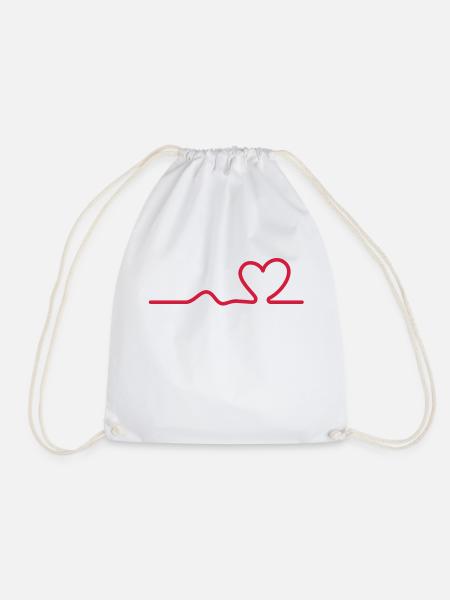 Heartbeat Heart Love in Love Valentine's Day Pulse - Drawstring Bag - white
