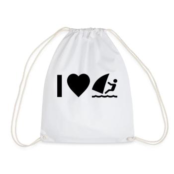 Cool "I Love Windsurfing" design for him and her - Drawstring Bag - white - Front