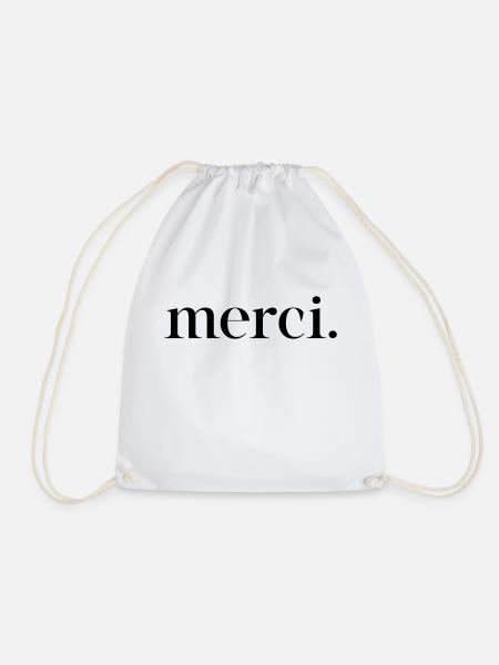 merci - französisch Danke - Turnbeutel - Weiß