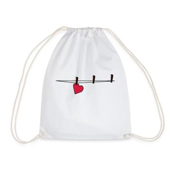 I LOVE YOU - Liebe Wäscheleine mit Herz Design - Turnbeutel - Weiß - Vorne