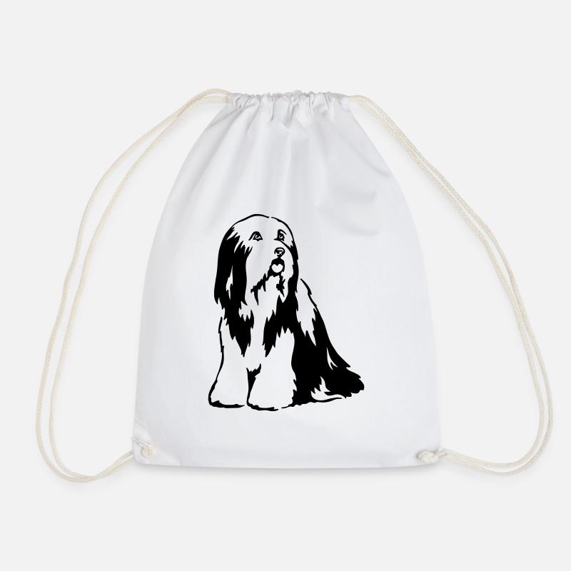Bearded Collie - Drawstring Bag - white