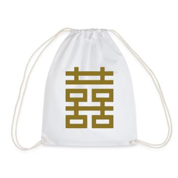 Double Happiness, Chinese good luck charm love - Drawstring Bag - white - Front
