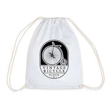 Vintage Bicycle Rider, Black on Light, Penny farthing - Drawstring Bag - white - Front