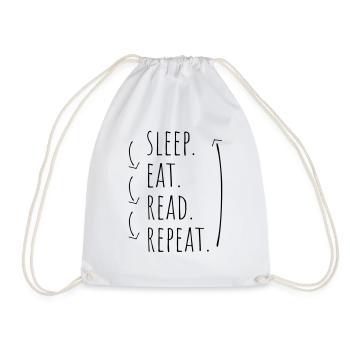 "Sleep. Eat. Read. Repeat." Arrows - Drawstring Bag - white - Front